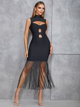 High Neck Sleeveless Maxi Tassels Bandage Dress